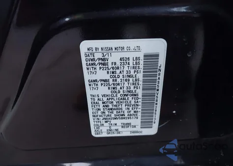 2011 Nissan Rogue Sv from USA, damaged, VIN JN8AS5MV5BW295179